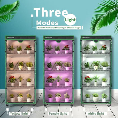 Indoor Greenhouse with Grow Light, Mini Greenhouse with Cover | 5-Tier Plant Shelf with 3-Color T8 Growth Light, Plant Stand with Smart Timing Plug and thermohygrometer, 35.8"x17.8"x71.8"