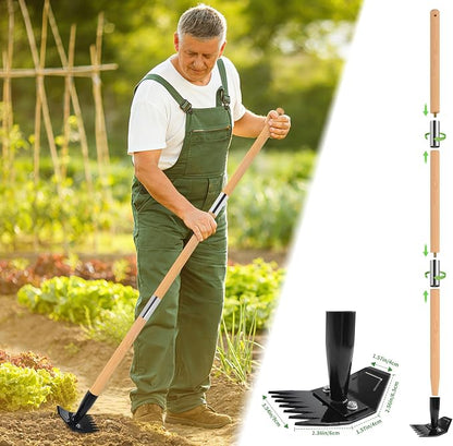 Garden Hoe with Long Bamboo Handle, 2 in 1 Weed Puller Tool&Manual Weed Remover, Weed Rake&Grabber, Gardenia Heavy Duty Uprooting Tool for Yard, Lawn and Garden, 49Inch ﻿