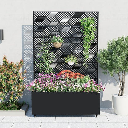 GarveeLife Metal Planter Box with Trellis and Wheels, 71"x47"x16" Raised Garden Bed for Climbing Plants, Vegetables, Vines, Privacy Planters for Patio with Drainage Holes, 15.7" Deep Planting Bed