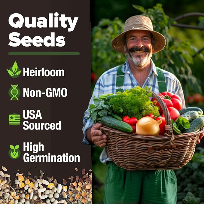 HOME GROWN 25 Variety Survival Seed Vault 12,000+ Heirloom Non-GMO Vegetable Seeds for Planting, High Germination, Family Garden Starter Kit, Tomatoes, Peppers, Carrots, Beans, Kale, Indoor Outdoor