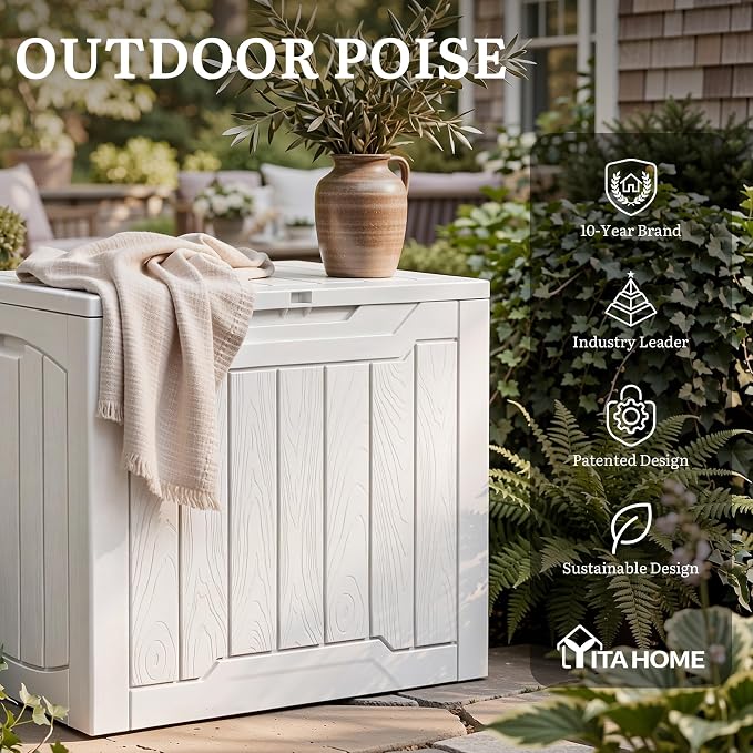 YITAHOME 31 Gallon Deck Boxes Set of 2 | Lockable Outdoor Storage Bins for Patio Cushions, Garden Tools, Weather-Resistant Resin Storage Solution, White