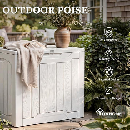 YITAHOME 31 Gallon Deck Boxes Set of 2 | Lockable Outdoor Storage Bins for Patio Cushions, Garden Tools, Weather-Resistant Resin Storage Solution, White
