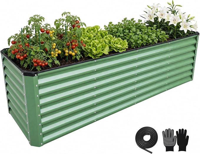 8x2x2FT Raised Garden Beds Outdoor, Planter Raised Beds for Gardening, Vegetables, Flowers,Large Metal Garden Box, Deep Plant Flower pots Outdoor (Green, 1Pack)
