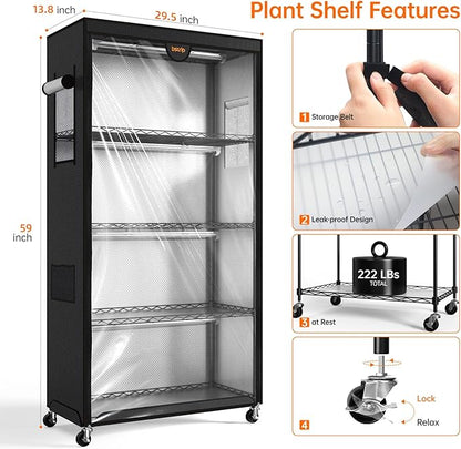 Bstrip Indoor Greenhouse with Grow Light, Plant Stand with 4 Pack 24W Full Spectrum Plant Lights , Plant Shelf with Tent for Indoor Plant, Seed Starting, Seed Tray, 29.5"x13.8"x59"