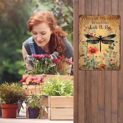 Vintage Dragonfly Metal Signs Whisper Words Of Wisdom Let It Be Dragonfly Art Metal Plaque Wall Decor Home Office Kitchen Garden Backyard Tin Sign 12 * 16inch