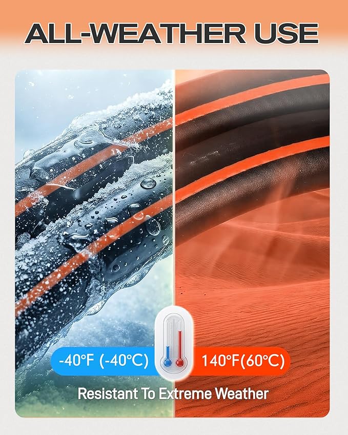 Heavy Duty Garden Hose 10 FT x 5/8" | Non-Expandable Hybrid Rubber Water Hose, Flexible & Leakproof All-Weather Yard Hose with Solid Fittings, Black/Orange