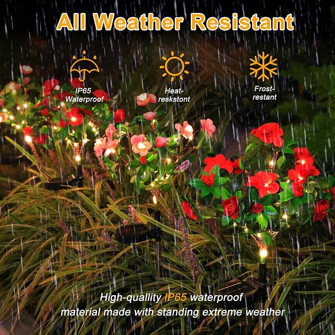 Garden 4 Pack LED Solar Flower Lights with More Realistic Azalea Flowers Solar Garden Lights Outdoor Waterproof for Yard Patio Lawn Pathway Walkway Decoration 4-Pack Red & Pink Combo