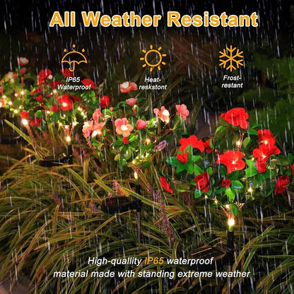 Garden 4 Pack LED Solar Flower Lights with More Realistic Azalea Flowers Solar Garden Lights Outdoor Waterproof for Yard Patio Lawn Pathway Walkway Decoration 4-Pack Red & Pink Combo