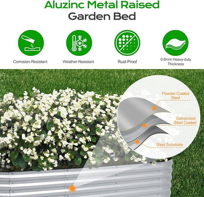 Aoodor 17" Tall Oval Galvanized Raised Garden Bed Kit, 6-in-1 Large Metal Outdoor Planter Box for Vegetables, Flowers, and Herbs, 7.5 x 2.3 x 1.5 Ft, Silver