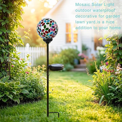 VCUTEKA Solar Lights Outdoor Decorative - Waterproof Mosaic Solar Garden Light, LED Pathway Stake for Landscape Lawn Patio Yard, Solar Globe Lights Outdoor, 1 Pack Green Red