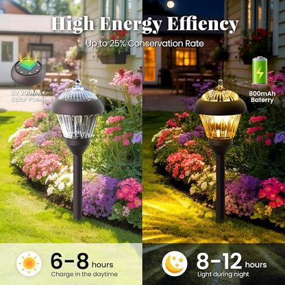 SOLPEX Solar Pathway Lights Outdoor Waterproof Solar Powered Pathway Lights - Glass & Metal Bronze Design with 2 Lighting Modes for Garden, Yard, Walkway, Driveway, Patio (4 Pack, Warm White)