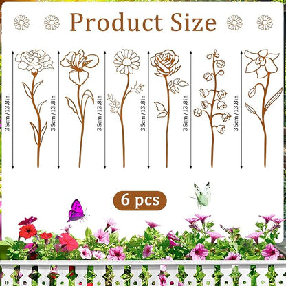 Rusty Metal Flowers for Outside, 6 PCS Decorative Garden Stakes, Metal Yard Art Outdoor Flower Bed Decor, Garden Stakes Decorative for Lawn, Pots, Walkway