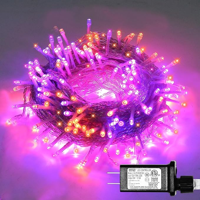 Halloween Decorations 300 LED String Lights Plug-in, 8 Modes 108ft Orange Purple Halloween Fairy Lights for Party Bedroom Indoor Outdoor Decor