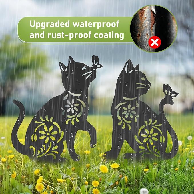 Cat Metal Decorative Garden Stakes, Rust Proof Cat Metal Black Silhouette Decor Garden Stakes for Yard Patio Lawn Decorations, Cats Outdoor Decor Gifts for Women/Men
