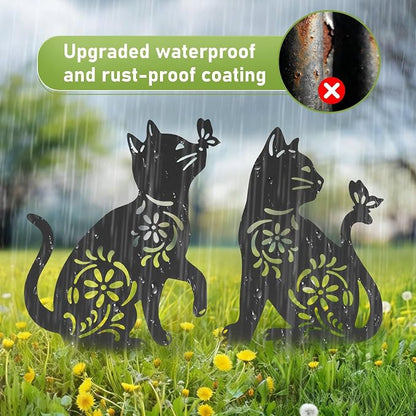 Cat Metal Decorative Garden Stakes, Rust Proof Cat Metal Black Silhouette Decor Garden Stakes for Yard Patio Lawn Decorations, Cats Outdoor Decor Gifts for Women/Men