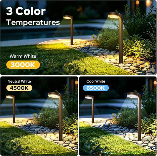 APONUO 12 Pack Solar Pathway Lights Outdoor, 3 Color Temperatures Selectable CCT, Focused Ground Spot Lens, Brighter Up to 12 Hrs IP65 Waterproof Path Lights for Walkway Driveway Yard Garden(Brown)
