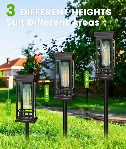 4 Pack Solar Pathway Lights Outdoor, Taller Bright Solar Path Lights Waterproof, Auto On/Off Solar Powered Garden Lights for Outside Landscape Path Yard Walkway Lawn Driveway Patio Lighting Decor