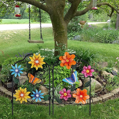 hogardeck Garden Decor for Outside, Set of 2 Metal Fence Decorative Garden Stakes with Flowers for Spring Decor, Yard Signs for Outdoor Patio Lawn Backyard Porch Decorations