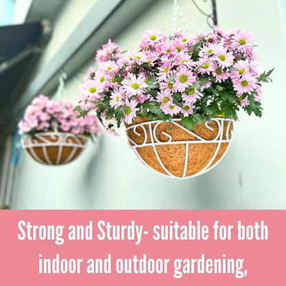LaLaGreen Hanging Planter For Outdoor (20 Inch, 4 Pack) Extra Large White Metal Wire Hanging Plant Planter with Coco Liner Round Garden Balcony Country Decor Flower Pot Deck Porch Holder Hanger Modern