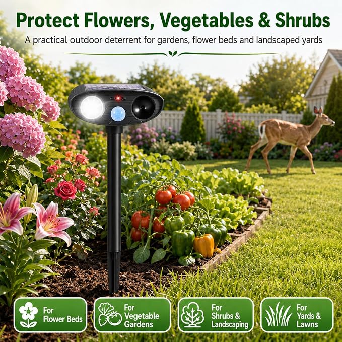 2026 4Pack Sonic Fortress Pro Deer Repellent Devices Solar Ultrasonic Animal Repellent with Motion Sensor&Flash Light-IP65 Waterproof Cat Repellent Outdoor,Rabbit Fortress Pro for Flowers,Plant