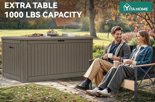 YITAHOME 320 Gallon Extra Large Deck Box | Double-Wall Resin Outdoor Storage Box with Flexible Divider for Patio Cushions Garden Tools, 1000lbs Load Capacity, Lockable