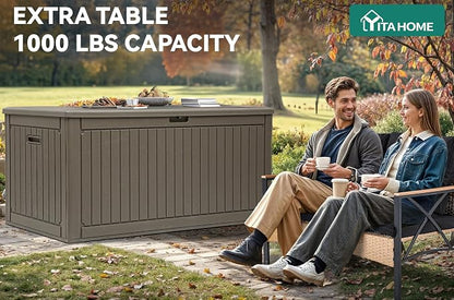 YITAHOME 320 Gallon Double-Wall Deck Box with Divider & Side Handles | Outdoor Large Storage for Patio Furniture Cushions, Garden Pool Accessories, Water Resistant & Lockable