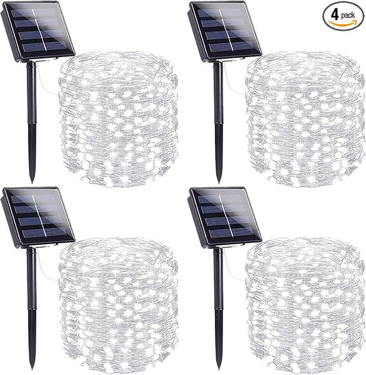 Extra-Long Solar String Lights for Outside, 4 Pack 400LED Solar Fairy Lights Outdoor Waterproof, Copper Wire with 8 Modes Solar Twinkle Lights for Tree Garden Party Patio Xmas Decor (Cool White)