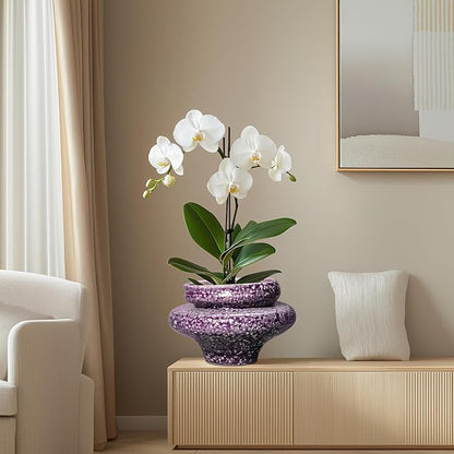 Ceramic Planters - 11 Inch Ceramic Pots for Plants with Drainage Hole, Decorative Planters for Indoor Outdoor, Unique Flower Pots, Garden Office House Decor, Gifts for Plants Lover, Purple