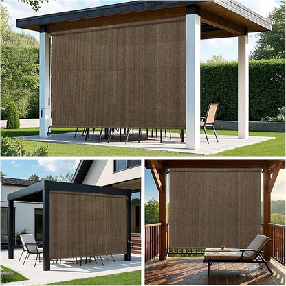 KANAGAWA Outdoor Roller Shade 4'X8' Mocha Exterior Cordless Patio Roll Up Shades for Outside Pergola Porch, Outdoor Blinds for Patio