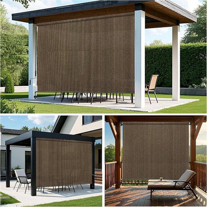 KANAGAWA Outdoor Roller Shade 12'X8' Mocha Exterior Cordless Patio Roll Up Shades for Outside Pergola Porch, Outdoor Blinds for Patio