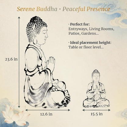 Sculptures Buddha Statue, Garden Statues 23.6 Inch Tall, Large Magnesium Oxide Buddha Sculpture Indoor & Outdoor, Statue for Home Decor Yard Porch Patio, Dark Gray with Gold Accents