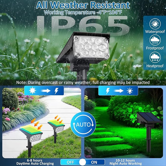 T-SUNUS Green Solar Spot Lights Outdoor 4 Pack LED Landscape Spotlights Waterproof IP65 Dusk to Dawn Adjustable Uplights 2 Modes for Yard Garden Tree Driveway Patio St Patricks Day Halloween Christmas