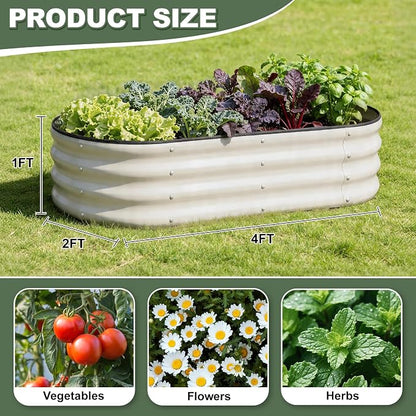 1MORE Galvanized Raised Garden Bed- Planter Garden Boxes Outdoor, Raised Beds for Gardening, 4x2x1ft Metal Garden Bed Kit for Vegetables Flower, Planter Raised Beds with Tools.White-2pack