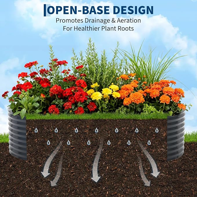 Garvee Galvanized Raised Garden Bed Large Oval Kit with Cover Zippered Screen Doors, Open Base Design, Thick Steel, Easy Assembly, Planter Box for Vegetables, Flowers (Grey, 8x4x2 ft)