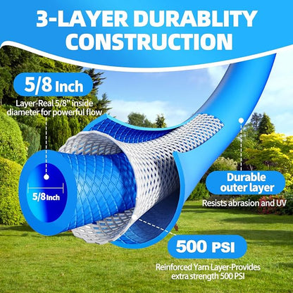 YOTOO Heavy Duty Hybrid Short Garden Hose, Lead in Water Hose 5/8-Inch by 10-Feet 150 PSI, Kink Resistant, All-Weather Flexible with Swivel Grip Handle and 3/4" GHT Solid Brass Fittings, Blue