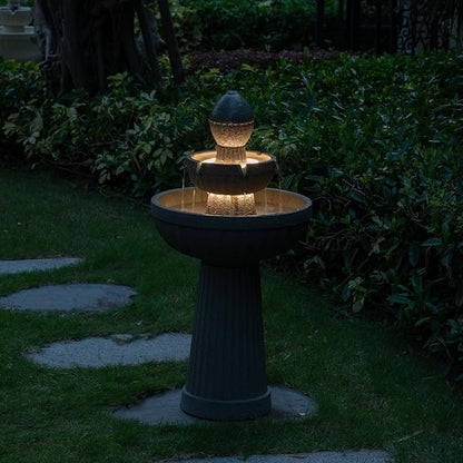 37.80” H Outdoor Water Fountain Made with Eco-Friendly Recyclable Materials, Polyethylene Cascading Waterfall Water Fountain Outdoor, Garden Decor with LED Light for Patio, Backyard (Andesite)