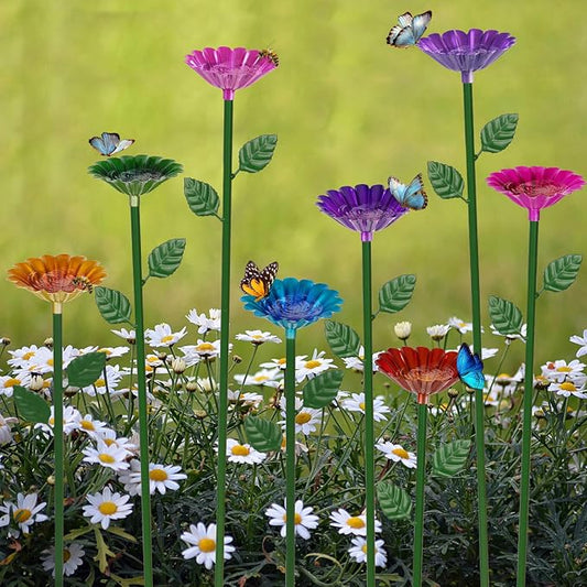 8 Pack Bee Watering Station, Bee Bath for Garden Metal Bee Water Feeder with Flower Design, Colorful Butterfly Bee Bath Bowl for Outdoor Garden Yard Decor