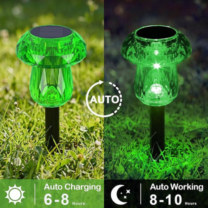 Solar Halloween Lights Outdoor 8 Pack Green Garden Mushroom Decor | LED Waterproof Halloween Decorations for Pathway Yard Outside Driveway Walkway Path Landscape Lawn Lighting, Auto On/Off