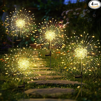 GIGALUMI Garden Decor Outdoor Lights 120LED 4Pack, Solar Garden Lights Outside Fairy Firework Decorative,Solar Powered for Yard Pathway Flowerbed Planter Balcony Patio, Gifts for mom(Warm White