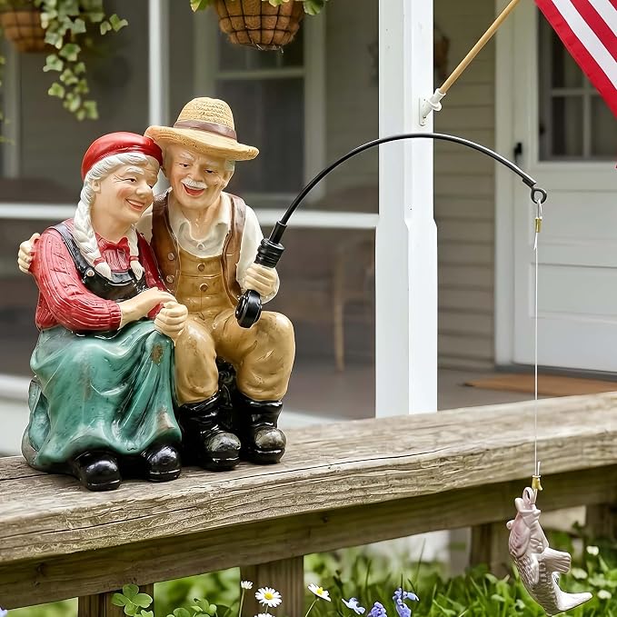 Couple Statues Outdoor, Timeless Moments for A Lifelong Partnership, Pond Ornaments, Poolside Garden Decor, Koi Fish Pond, Unique Fisherman Gifts