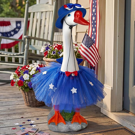 Large Porch Goose with Independence Day Outfits Decor - 20" Lifelike Porch Goose Statue Set,Indoor or Outdoor Decorative Figurine for Garden,Patio,Lawn,Entryway Accent,4th of july,Gifts for Women