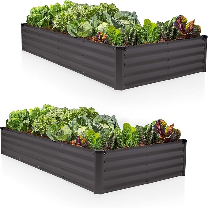 Plant & Plot Galvanized Raised Garden Beds Outdoor // 6×3×1 ft (2-Pack) Planter Raised Beds for Gardening, Vegetables, Flowers // Large Metal Garden Box // Patented Tool-Free Design (Dark Gray)
