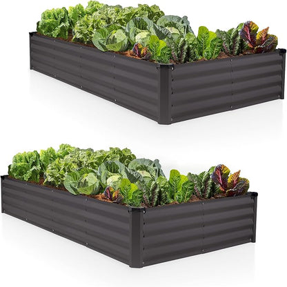 Plant & Plot Galvanized Raised Garden Beds Outdoor // 6×3×1 ft (2-Pack) Planter Raised Beds for Gardening, Vegetables, Flowers // Large Metal Garden Box // Patented Tool-Free Design (Dark Gray)