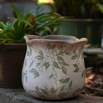 Dosayes Rustic Ceramic Planter, 6 Inch Tuscan Vintage Flower Pot with Drainage, Farmhouse Garden Pot for Indoor Plants, Kitchen & Garden Tuscan Decor, Plant Lover Gift (Light Green)