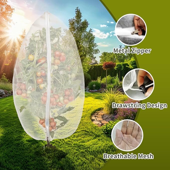 2 Pcs 6x6ft Fruit Tree Covers with Zipper and Drawstring,Nets to Protect Garden Blueberry Bushes from Birds and Insects, Fruit Tree Netting for Vegetable