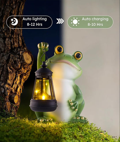 Vuees Solar Frog Garden Statue Light, Outdoor Waterproof Decorative Lantern Figurine, Cute Yard Art for Garden Patio Pond Balcony Porch Decor, Housewarming & Gardening Gifts for Women Grandma Mom | Hand-painted resin, dusk sensor, flower bed or pond ac...