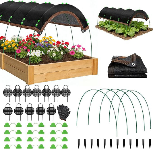 Uyittour Garden Shade Kit 78.7"x39.4", 70% Black Shade Cloth with Hoops for Plants, Raised Garden Bed Shade Cover for Heat Protection, Sun Shade for Outdoor Vegetables, Flowers & Greenhouse