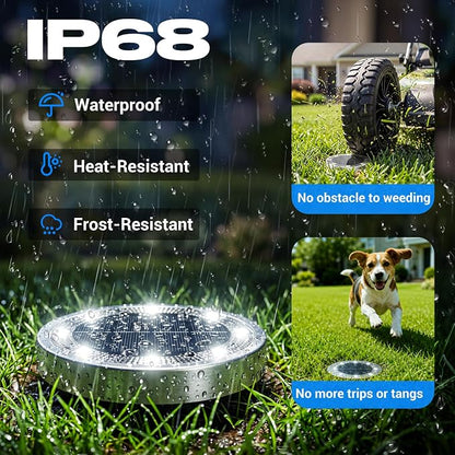 Peasur Solar Lights Outdoor Waterproof, 8 Pack Solar Powered Ground Lights Outdoor, IP68 Waterproof, Anti-Rust, Solar Garden Lights Landscape Lighting for Pathway Yard Lawn Walkway Driveway,Cool White