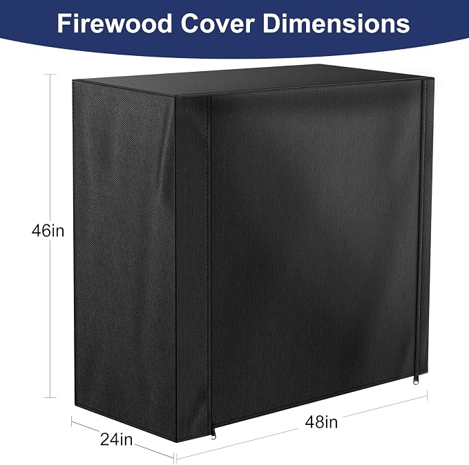 Honest 4ft Firewood Rack Cover, Heavy Duty Waterproof 600d Oxford Outdoor Firewood Storage Cover with Zipper and Openable Front Flap, Cover Only