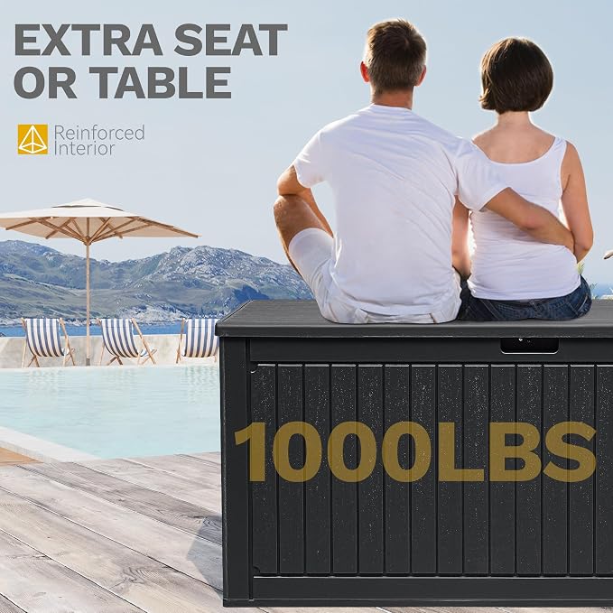 DWVO 320 Gallon Double-Wall Deck Box with Divider, XXL Extra Large Resin Outdoor Storage Box, Lockable & Waterproof, Double as Seating, 1000lbs Capacity (Black)